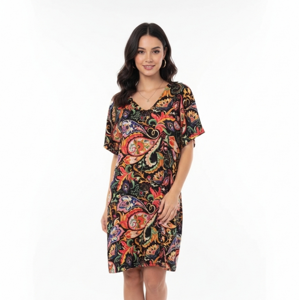 Ripley Rader Paisley V Neck Dress Size XS 1 ‎ Pullover Fully Lined Designer